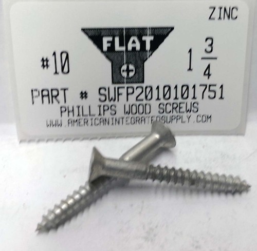 #10X1-3/4 FLAT HEAD PHILLIPS WOOD SCREW STEEL ZINC PLATED