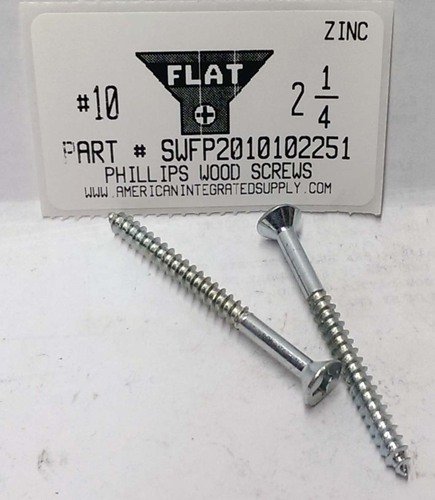 #10X2-1/4 FLAT HEAD PHILLIPS WOOD SCREW STEEL ZINC PLATED