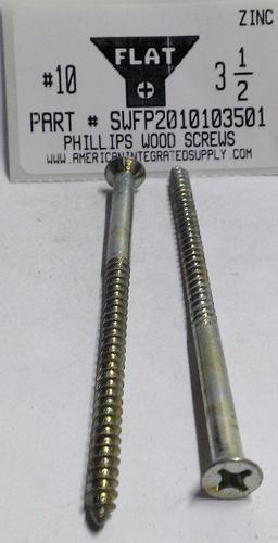 #10X3-1/2 FLAT HEAD PHILLIPS WOOD SCREW STEEL ZINC PLATED