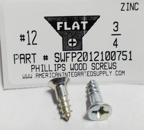 #12X3/4 FLAT HEAD PHILLIPS WOOD SCREW STEEL ZINC PLATED