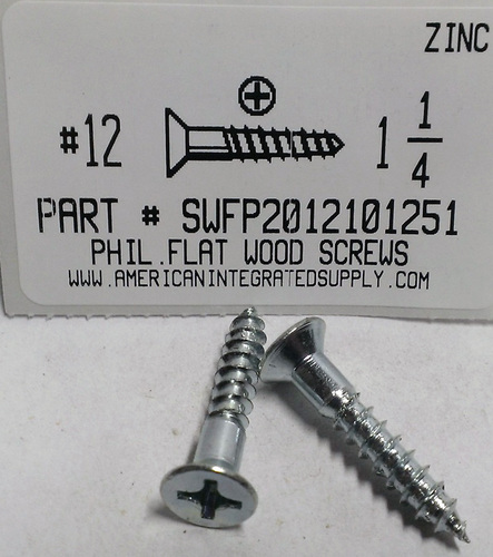 #12X1-1/4 FLAT HEAD PHILLIPS WOOD SCREW STEEL ZINC PLATED