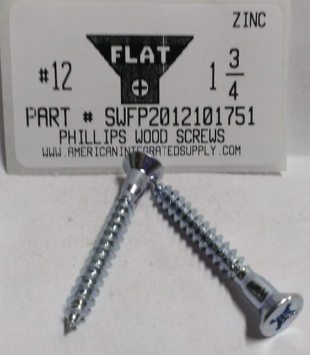 #12X1-3/4 FLAT HEAD PHILLIPS WOOD SCREW STEEL ZINC PLATED