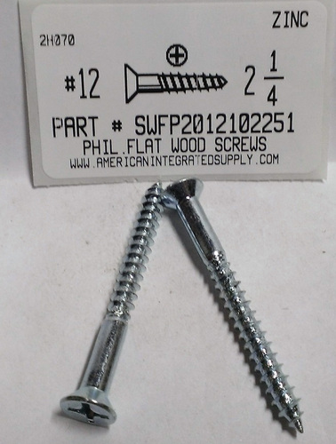 #12X2-1/4 FLAT HEAD PHILLIPS WOOD SCREW STEEL ZINC PLATED