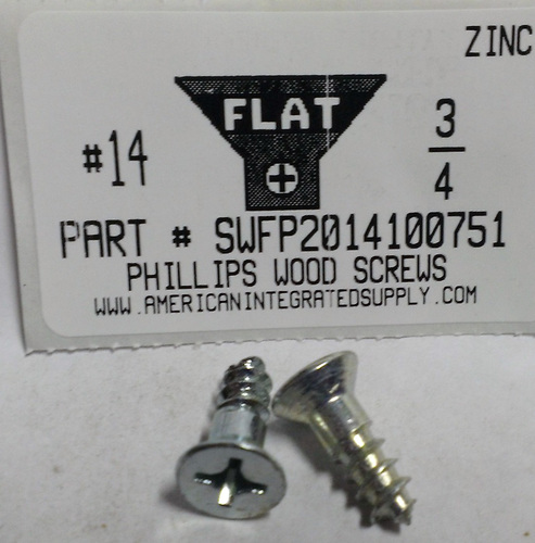 #14X3/4 FLAT HEAD PHILLIPS WOOD SCREW STEEL ZINC PLATED