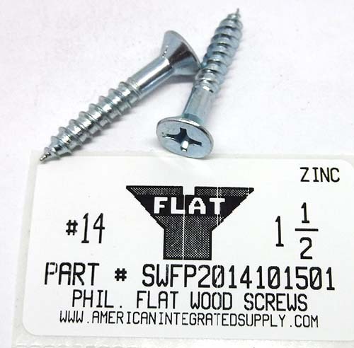 #14X1-1/2 FLAT HEAD PHILLIPS WOOD SCREW STEEL ZINC PLATED