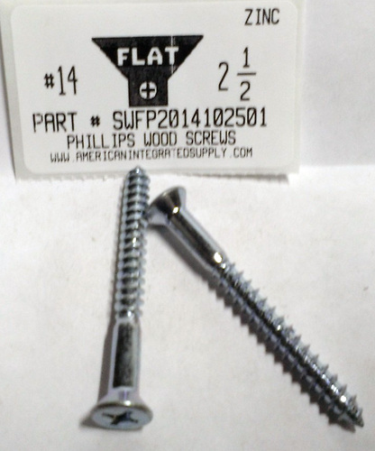 #14X2-1/2 FLAT HEAD PHILLIPS WOOD SCREW STEEL ZINC PLATED