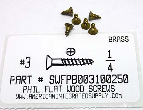 #3X1/4 FLAT HEAD PHILLIPS WOOD SCREW BRASS