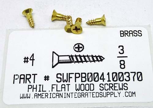 #4X3/8 FLAT HEAD PHILLIPS WOOD SCREW BRASS