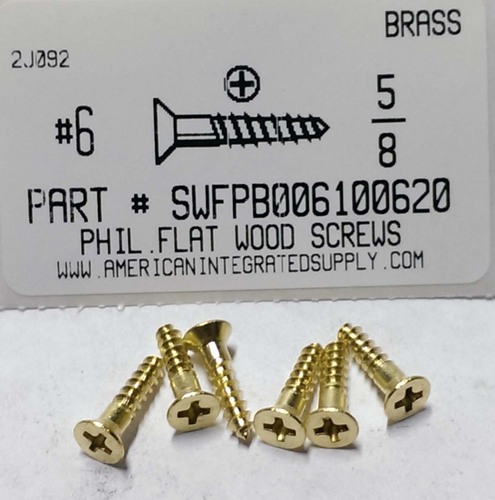 #6X5/8 FLAT HEAD PHILLIPS WOOD SCREW BRASS