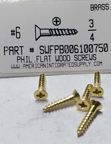 #6X3/4 FLAT HEAD PHILLIPS WOOD SCREW BRASS