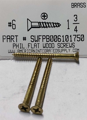 #6X1-3/4 FLAT HEAD PHILLIPS WOOD SCREW BRASS