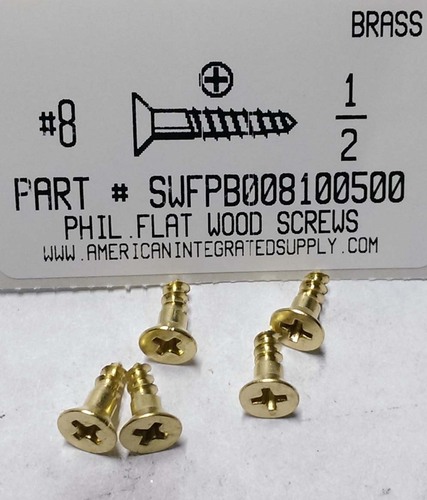 #8X1/2 FLAT HEAD PHILLIPS WOOD SCREW BRASS