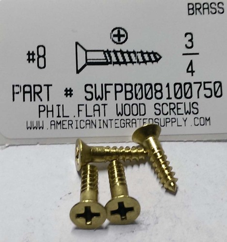 #8X3/4 FLAT HEAD PHILLIPS WOOD SCREW BRASS