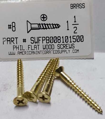 #8X1-1/2 FLAT HEAD PHILLIPS WOOD SCREW BRASS