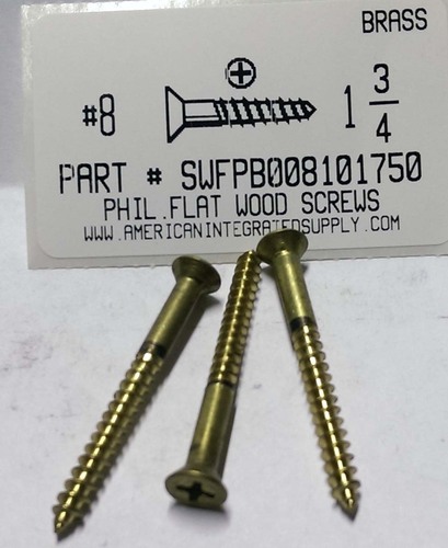 #8X1-3/4 FLAT HEAD PHILLIPS WOOD SCREW BRASS