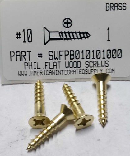 #10X1 FLAT HEAD PHILLIPS WOOD SCREW BRASS