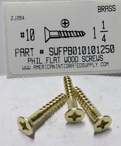 #10X1-1/4 FLAT HEAD PHILLIPS WOOD SCREW BRASS