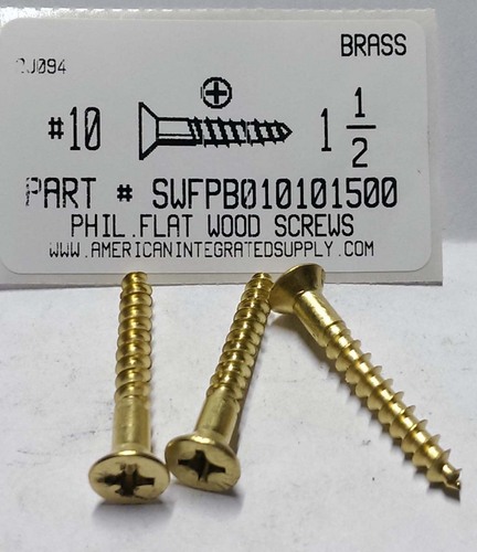 #10X1-1/2 FLAT HEAD PHILLIPS WOOD SCREW BRASS