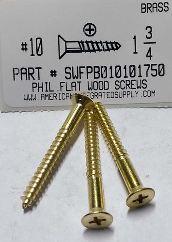 #10X1-3/4 FLAT HEAD PHILLIPS WOOD SCREW BRASS