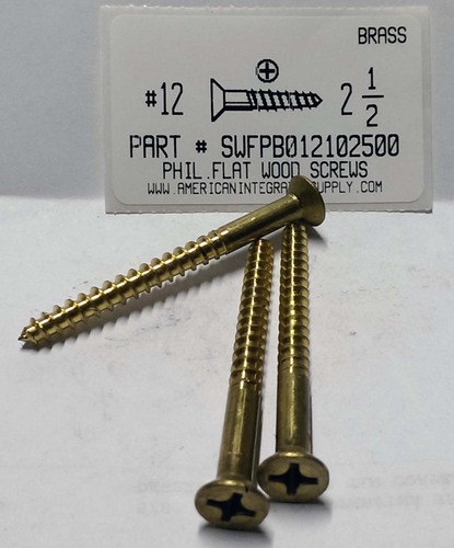 #12X2-1/2 FLAT HEAD PHILLIPS WOOD SCREW BRASS