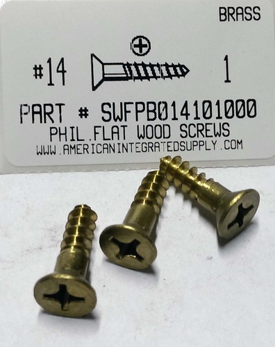 #14X1 FLAT HEAD PHILLIPS WOOD SCREW BRASS