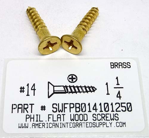 #14X1-1/4 FLAT HEAD PHILLIPS WOOD SCREW BRASS