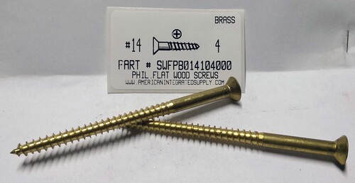 #14X4 FLAT HEAD PHILLIPS WOOD SCREW BRASS