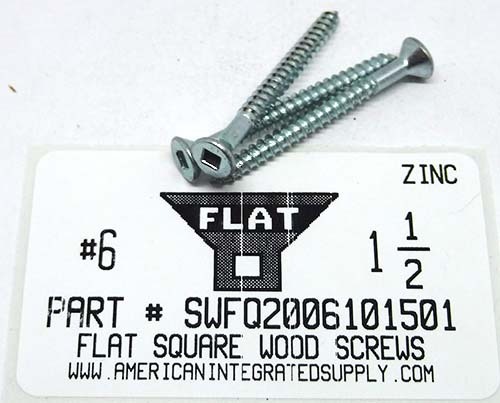 #6X1-1/2 FLAT HEAD SQUARE DRIVE WOOD SCREW STEEL ZINC PLATED