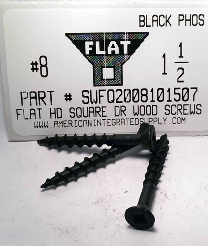 #8X1-1/2 FLAT HEAD SQUARE DRIVE WOOD SCREW STEEL BLACK