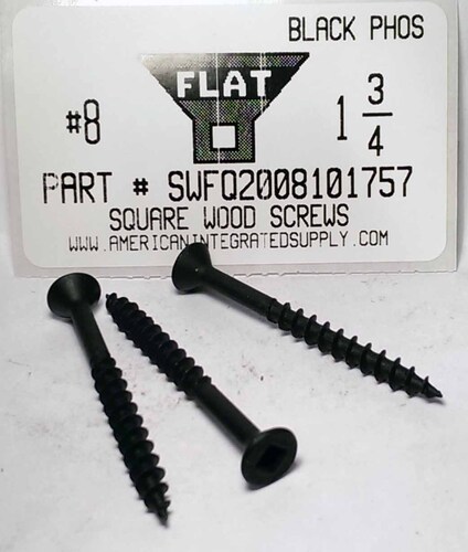 #8X1-3/4 FLAT HEAD SQUARE DRIVE WOOD SCREW STEEL BLACK