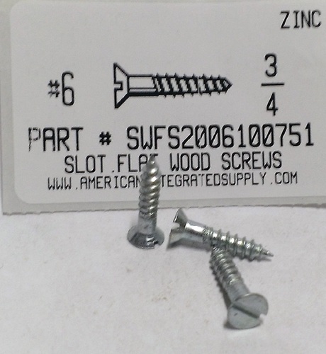 #6X3/4 FLAT HEAD SLOTTED WOOD SCREW STEEL ZINC PLATED