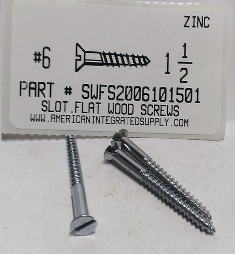 #6X1-1/2 FLAT HEAD SLOTTED WOOD SCREW STEEL ZINC PLATED