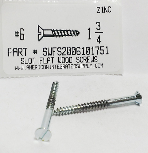 #6X1-3/4 FLAT HEAD SLOTTED WOOD SCREW STEEL ZINC PLATED