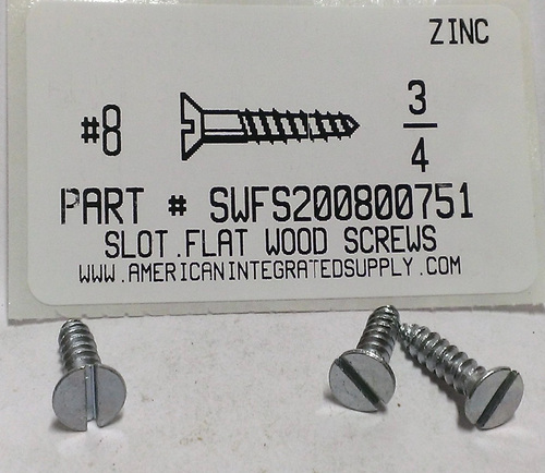 #8X3/4 FLAT HEAD SLOTTED WOOD SCREW STEEL ZINC PLATED