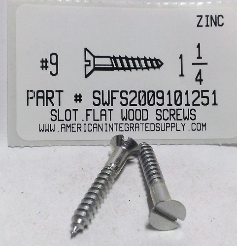 #9X1-1/4 FLAT HEAD SLOTTED WOOD SCREW STEEL ZINC PLATED