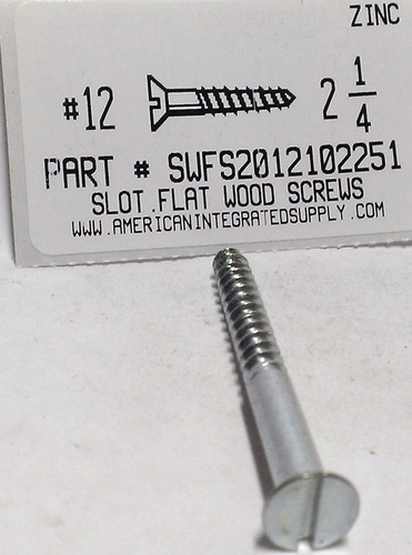 #12X2-1/4 FLAT HEAD SLOTTED WOOD SCREW STEEL ZINC PLATED