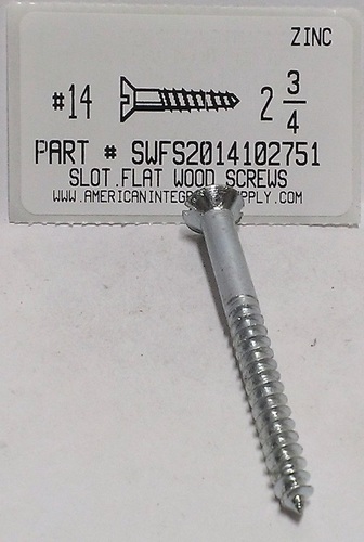 #14X2-3/4 FLAT HEAD SLOTTED WOOD SCREW STEEL ZINC PLATED