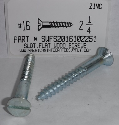 #16X2-1/4 FLAT HEAD SLOTTED WOOD SCREW STEEL ZINC PLATED