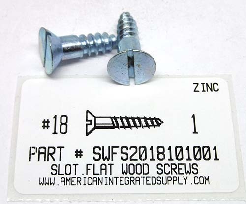 #18X1 FLAT HEAD SLOTTED WOOD SCREW STEEL ZINC PLATED