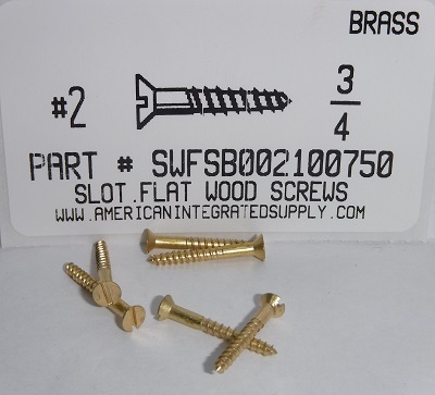 #2X3/4 FLAT HEAD SLOTTED WOOD SCREW BRASS