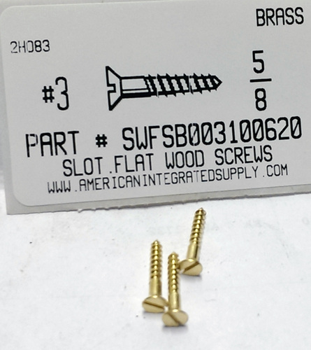 #3X5/8 FLAT HEAD SLOTTED WOOD SCREW BRASS