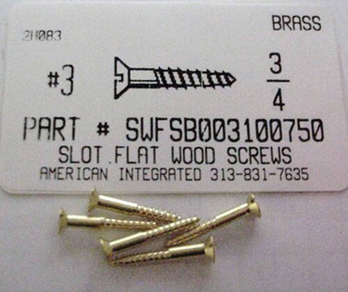 #3X3/4 FLAT HEAD SLOTTED WOOD SCREW BRASS