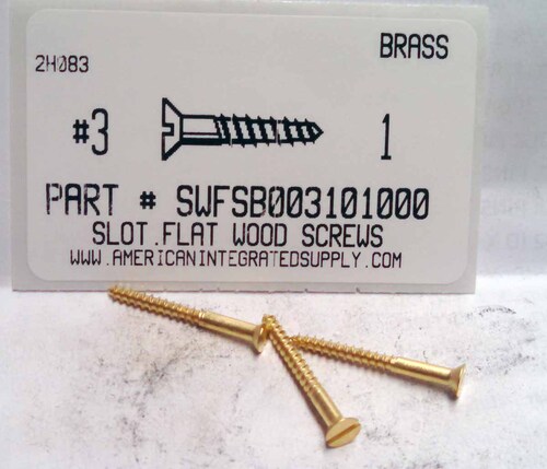 #3X1 FLAT HEAD SLOTTED WOOD SCREW BRASS