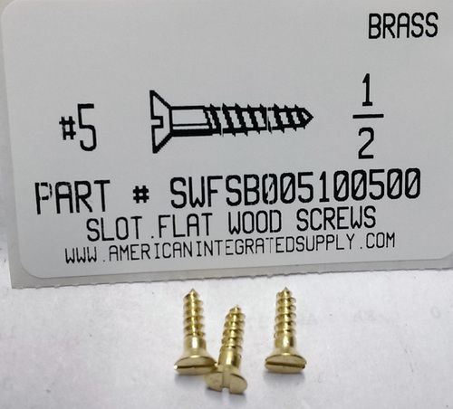 #5X1/2 FLAT HEAD SLOTTED WOOD SCREW BRASS