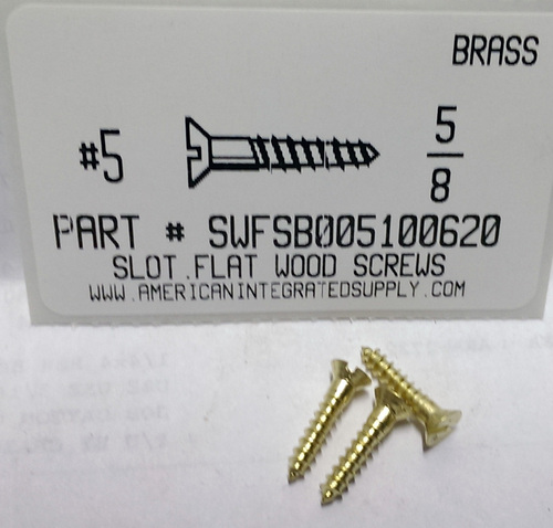 #5X5/8 FLAT HEAD SLOTTED WOOD SCREW BRASS