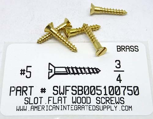 #5X3/4 FLAT HEAD SLOTTED WOOD SCREW BRASS