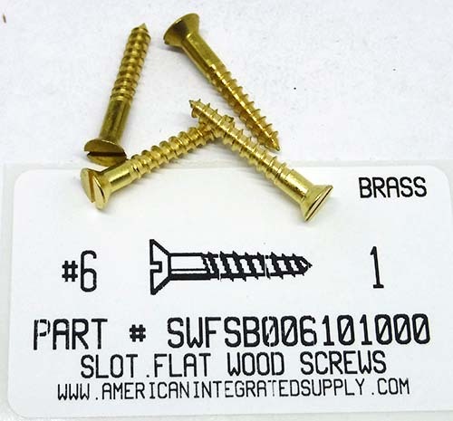 #6X1 FLAT HEAD SLOTTED WOOD SCREW BRASS