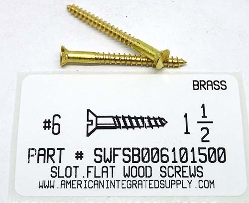 #6X1-1/2 FLAT HEAD SLOTTED WOOD SCREW BRASS