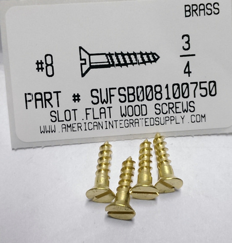 #8X3/4 FLAT HEAD SLOTTED WOOD SCREW BRASS