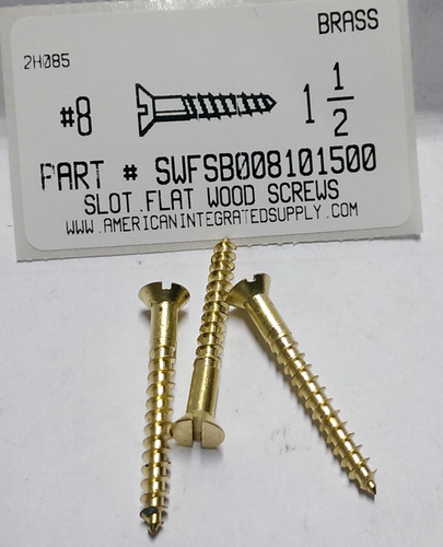 #8X1-1/2 FLAT HEAD SLOTTED WOOD SCREW BRASS